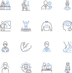 Business ethics line icons collection. integrity, accountability, transparency, responsibility, hsty, fairness, respect vector and linear illustration. trusrthiness,professionalism,sustainability