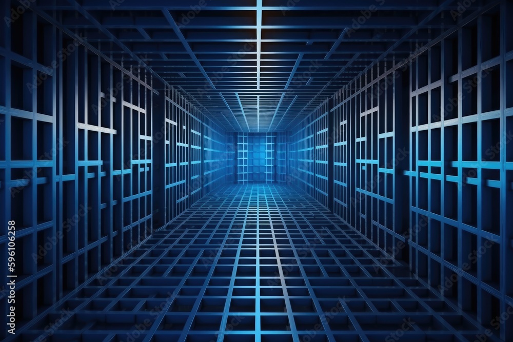 Poster cross standing in the middle of a long and dark tunnel. generative ai