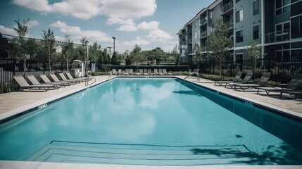 Fototapeta na wymiar A large swimming pool in a luxury hotel complex. AI generated