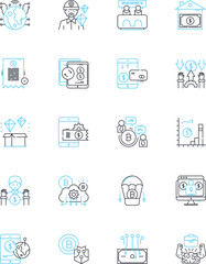 Economic growth linear icons set. Expansion, Prosperity, Progression, Development, Advancement, Flourishing, Boom line vector and concept signs. Surge,Growth,Thriving outline illustrations
