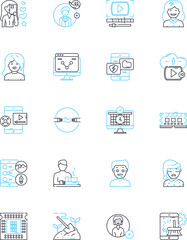 Seminar linear icons set. erking, Learning, Motivation, Inspiration, Collaboration, Discussion, Presentation line vector and concept signs. Insightful, Education, Opportunity outline illustrations