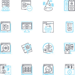 Artificial analytics linear icons set. Prediction, Optimization, Automation, Intelligence, Accuracy, Efficiency, Interpretation line vector and concept signs. Machine-learning,Data-driven,Decision