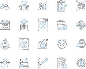 Professional missions line icons collection. Leadership, Management, Strategy, Planning, Innovation, Efficiency, Collaboration vector and linear illustration. Problem-solving,Creativity,Nerking