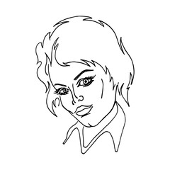 Vector face of woman. Young beautiful girl heads. Front portraits. Black line realistic sketch vintage illustration.