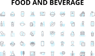 Fototapeta na wymiar Food and beverage linear icons set. Delicious, Savory, Spicy, Tangy, Sweet, Salty, Umami vector symbols and line concept signs. Fresh,Tasty,Flavorful illustration