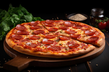 Obraz na płótnie Canvas Crispy Salami Pizza, Perfect for Your Next Snack Time, ai generated