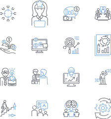 Company enhancement line icons collection. Growth, Strategy, Innovation, Expansion, Productivity, Efficiency, Optimization vector and linear illustration. Sustainability,Streamlining,Collaboration