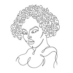 Afro Woman Face Continuous Line. High quality