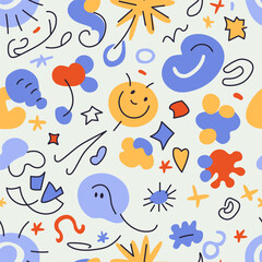 Fun colorful seamless pattern collection. Creative abstract style art background for children. Trendy texture design