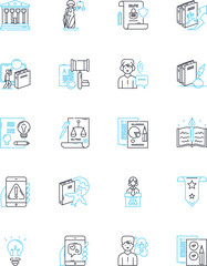 Counterfeit goods linear icons set. Fake, Imitation, Fraud, Counterfeit, Plagiarized, Bootleg, Knockoff line vector and concept signs. Inauthentic,Replica,Pirated outline illustrations Generative AI - obrazy, fototapety, plakaty