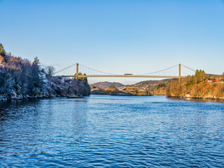 Fototapeta na wymiar wide angle shot of the Nordhordland Bridge during a winter afternoon, Bergen, Norway