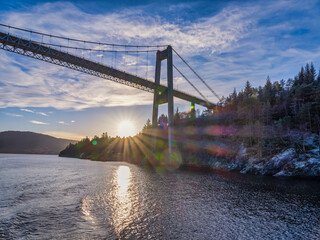 Nordhordland Bridge at sunset, Bergen, Norway