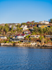 Fototapeta na wymiar Waterfront houses of Eidsvag, Bergen, Vestland, Norway