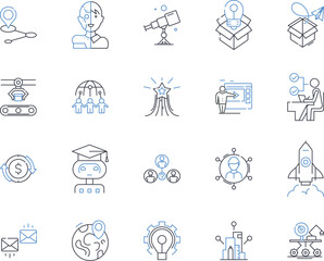 Efficiency productivity line icons collection. Streamlining, Optimization, Automation, Time-saving, Focus, Consistency, Effectiveness vector and linear illustration. Output,Precision,Organization