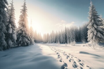 Peaceful winter scene with a background covered in pristine snow. Generative AI