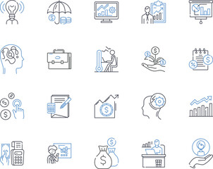 Product positioning line icons collection. Strategy, Differentiation, Position, Target, Market, Competition, Perception vector and linear illustration. Branding,Messaging,Image outline signs set