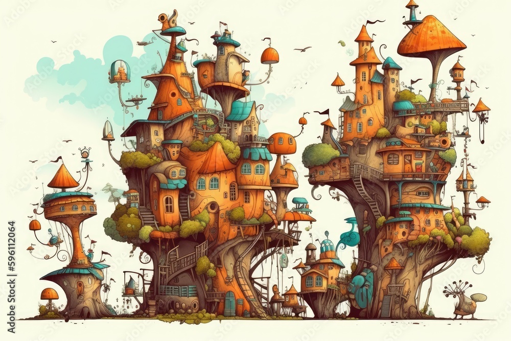 Poster tree house surrounded by a lush forest. generative ai