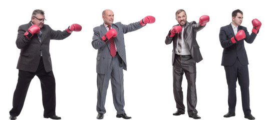 collage of businessmen in boxing gloves isolated