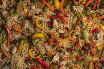 colorful stir-fry dish with noodles and vegetables. Generative AI