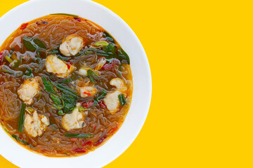 Spicy chicken soup with vermicelli or glass noodle