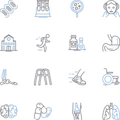 Health education line icons collection. Wellness, Prevention, Nutrition, Exercise, Hygiene, Safety, Immunization vector and linear illustration. Addiction,Mental health,Stress outline signs set