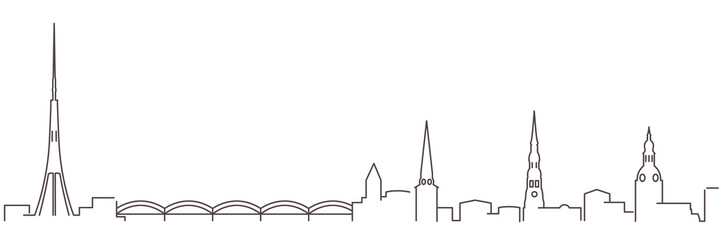 Obraz premium Riga Dark Line Simple Minimalist Skyline With White Background