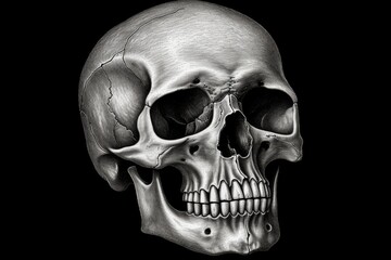 Obraz premium monochrome human skull on a black background. Generative AI