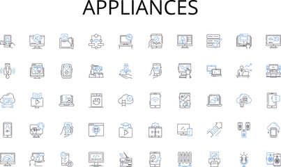 Appliances line icons collection. Hotel, Motel, Hostel, Inn, Lodge, Resort, Bedding vector and linear illustration. Guesthouse,Stay,Accommodation outline signs set