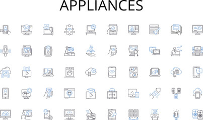 Appliances line icons collection. Hotel, Motel, Hostel, Inn, Lodge, Resort, Bedding vector and linear illustration. Guesthouse,Stay,Accommodation outline signs set