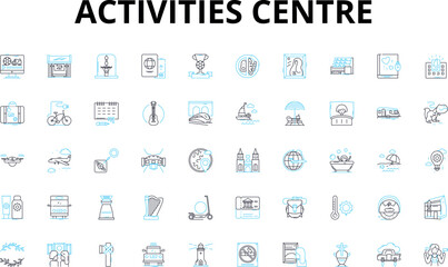 Activities centre linear icons set. Amusement, Adventure, Entertainment, Recreation, Leisure, Sports, Fitness vector symbols and line concept signs. Fun,Dance,Arts illustration Generative AI