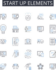 Fototapeta na wymiar Start up elements line icons collection. Business launch, Initial phase, Commencing operations, Beginning stage, Primary phase, Startup kit, Opening steps vector and linear illustration. Early