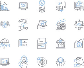 Budget assistance line icons collection. Frugality, Savings, Restructuring, Planning, Thriftiness, Budgeting, Financial vector and linear illustration. Planning,Sustainability,Prioritizing outline