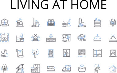 Living at home line icons collection. Staying put, Dwelling place, Residence status, Inhabiting family, Occupying house, Household living, Homestead living vector and linear illustration. Settling in