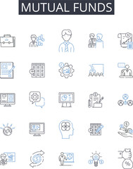 mutual funds line icons collection. Equity funds, Bond funds, Growth funds, Income funds, Index funds, Asset classes, Investment pools vector and linear illustration. Shareholder pools,Portfolio funds