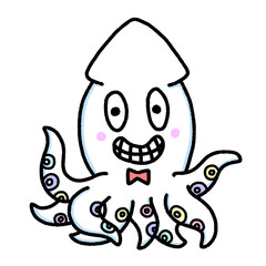 smiling white squid, character design, cute cartoon isolated , graphic design for presentation, marketing, art, illustration, t-shirt design, cartoon, comic, advertising, online media