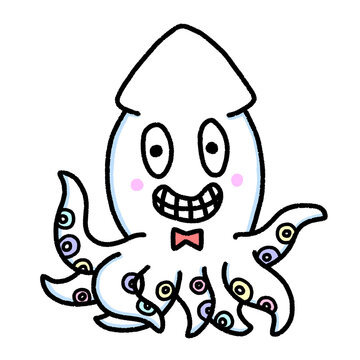 smiling white squid, character design, cute cartoon isolated , graphic design for presentation, marketing, art, illustration, t-shirt design, cartoon, comic, advertising, online media
