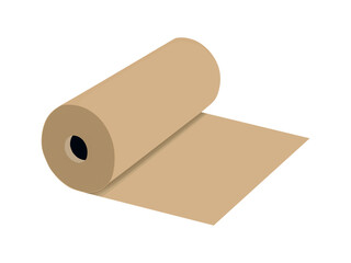 Kraft paper roll for packaging in flat illustration. Kraft paper isolated on white background. Vector illustration