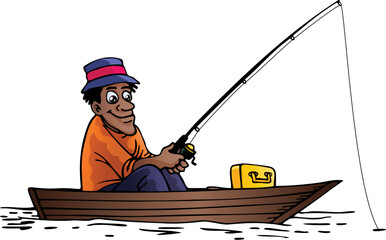 fisherman with fishing rod on boat