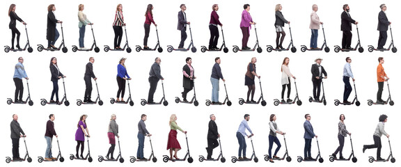 group of successful people on scooter isolated