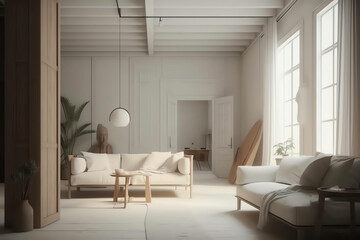 Naklejka na ściany i meble Elegant House Background Modern Living Room Interior in 3D