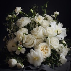 Monochromatic bouquet with all white flowers. Mother's Day Flowers Design concept.