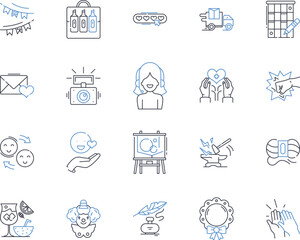 Handicrafts line icons collection. Artisan, Ceramics, Crochet, Embroidery, Felting, Glassblowing, Knitting vector and linear illustration. Leatherwork,Macrame,Metalworking outline signs set