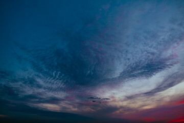 Colorful sky at twilight, wide angle view