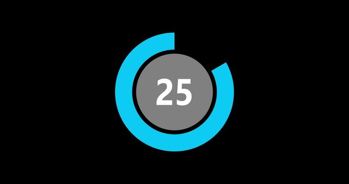 Countdown timer from 30 to 0 seconds realtime. Modern flat design of countdown animation on black background. 4K resolution.