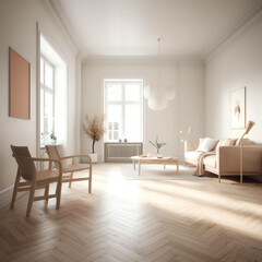 Fototapeta na wymiar Stylish Interior Design 3D Render of Modern Living Room,minimalist style background