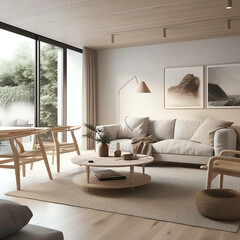 Stylish Interior Design 3D Render of Modern Living Room,minimalist style background