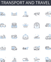 Transport and travel line icons collection. Bird's-eye, Panorama, Overhead, Vista, Viewpoint, Scenery, Perspective vector and linear illustration. Top-down,Landscape,Dr outline signs set