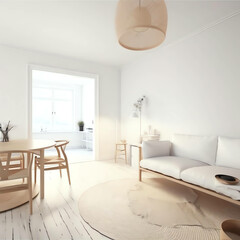 Naklejka na ściany i meble Living room . Interior with house background. Modern interior design. 3D Render