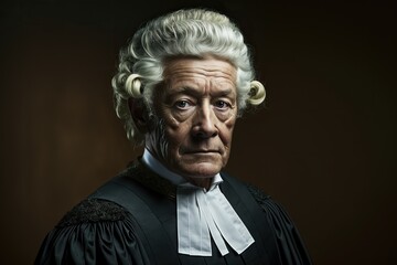 Fototapeta premium Portrait of a serious man, member of the judges and lawyers, on black background. Ai generated.