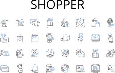 Shopper line icons collection. Consumer, Buyer, Customer, Patron, Client, User, Purchaser vector and linear illustration. Shopaholic,Window-shopper,Bargain hunter outline signs set